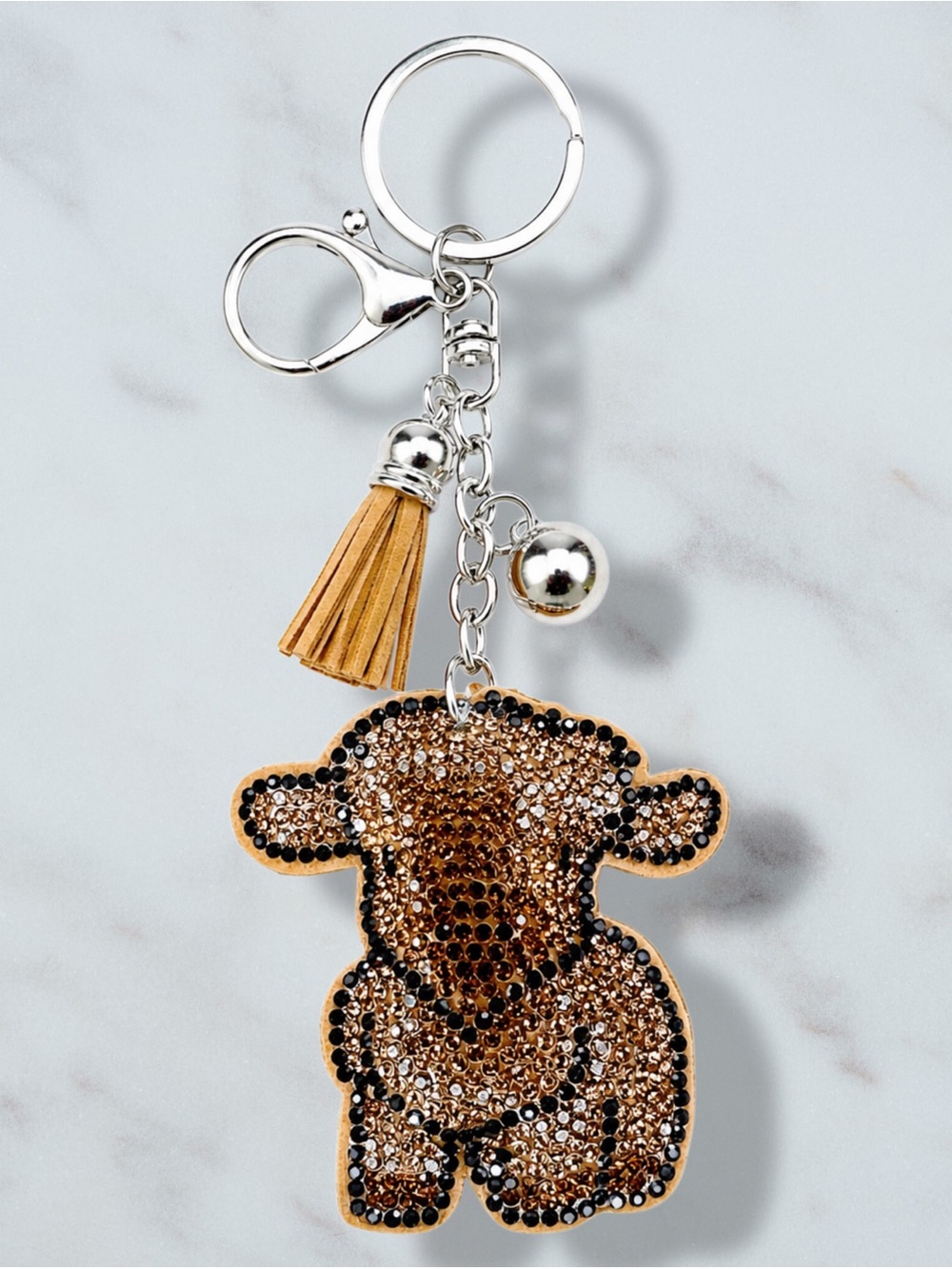 Steer Light Brown Cow Rhinestone Charm Keychain